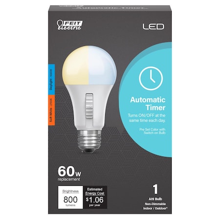Feit Electric Feit A19 E26 (Medium) LED Bulb Soft White 60 Watt Equivalence 1 pk OM602CCTCATIMER